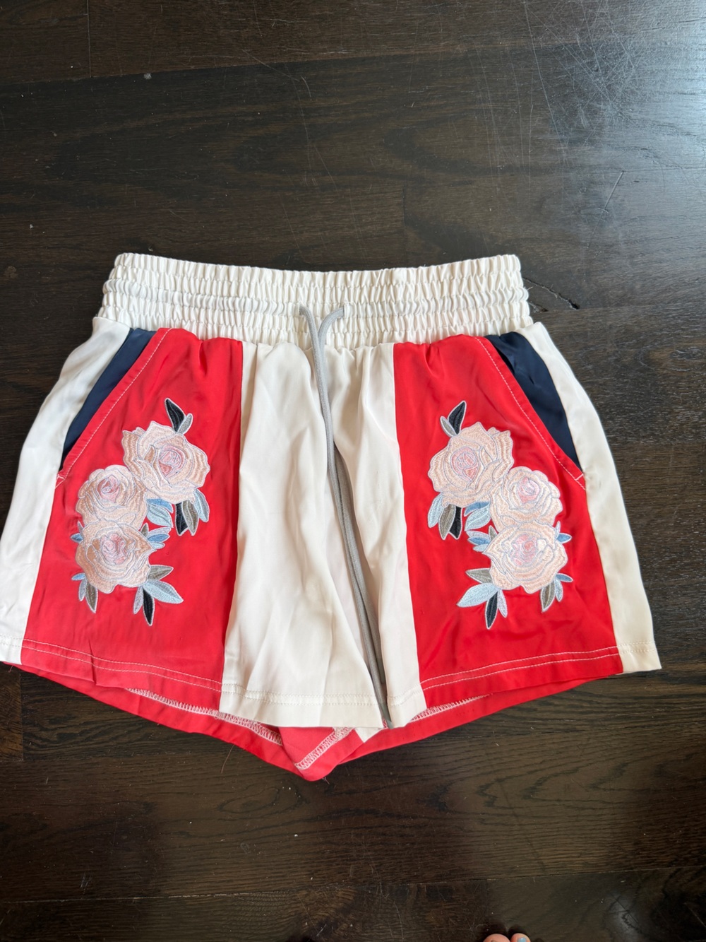 Free People Red, Cream & Navy Floral Athletic Shorts